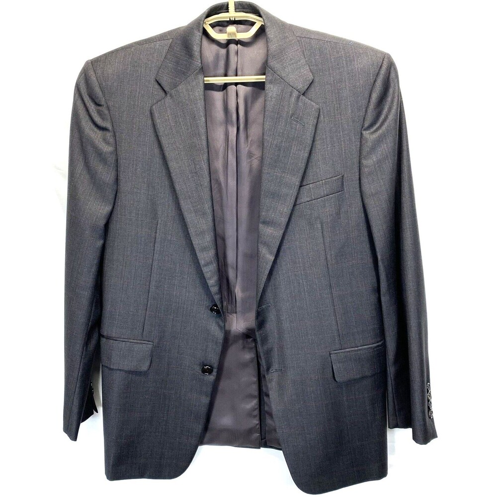 Hickey Freeman Men's Blazer 38R Gray/Suttle Red Plaid Wool Sport Coat 2 Button